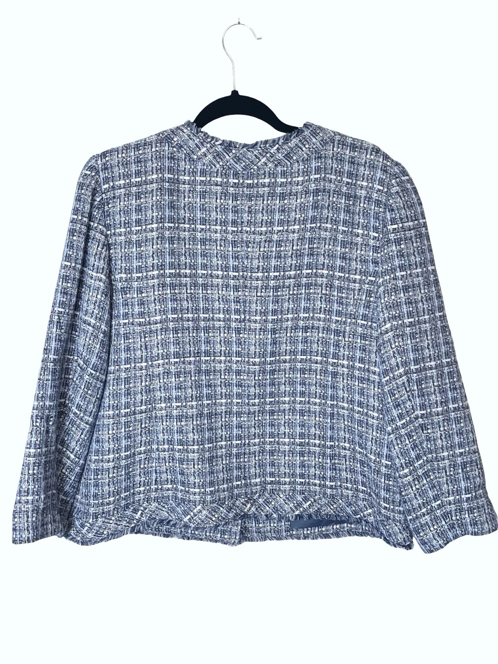 Talbots blue tweed lady jacket blazer with a silver tone button front - Picture 4 of 8